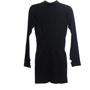 OQQ Black Ribbed Mock Neck Long Sleeve Tummy Control Mini Dress Classic Size L